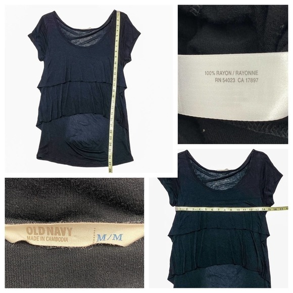 OLD Navy Black Layered Tiered Blouse Size Medium - Picture 2 of 11